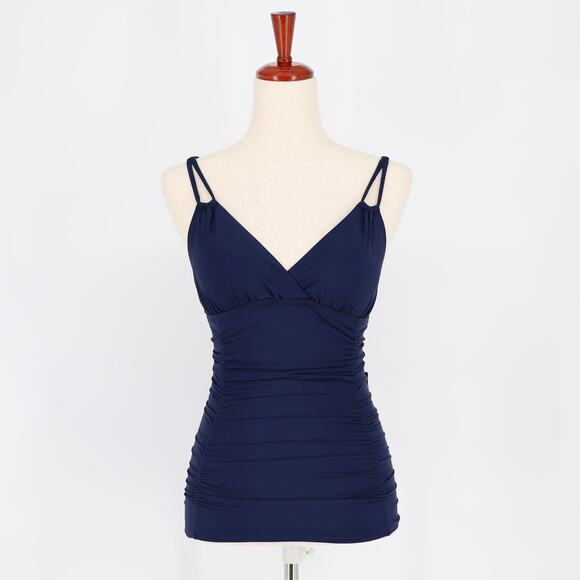 Calvin Klein Women Navy Stretch Tummy Control Ruched Swimwear Tankini Top Size S - Picture 1 of 6
